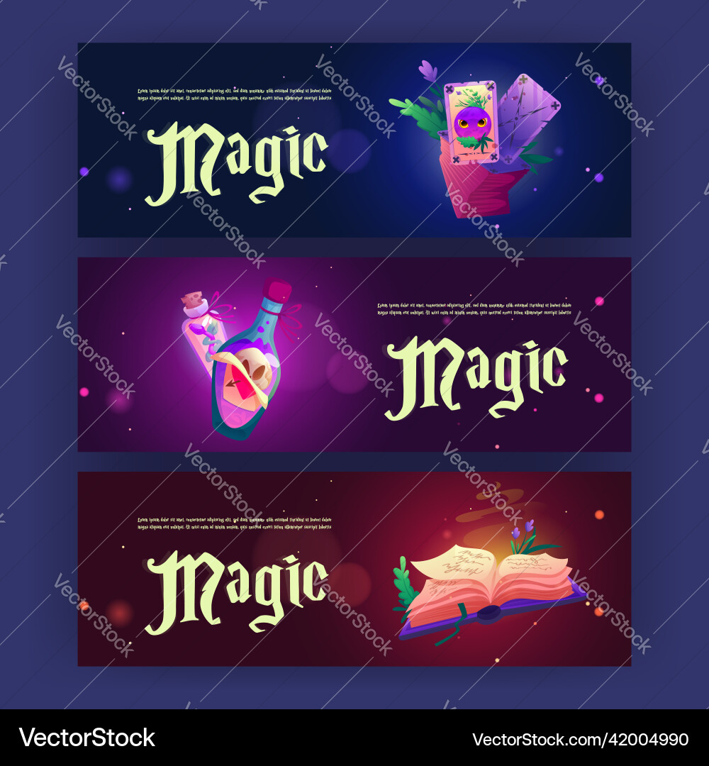 Magic posters with elixir cards and book of spell Vector Image