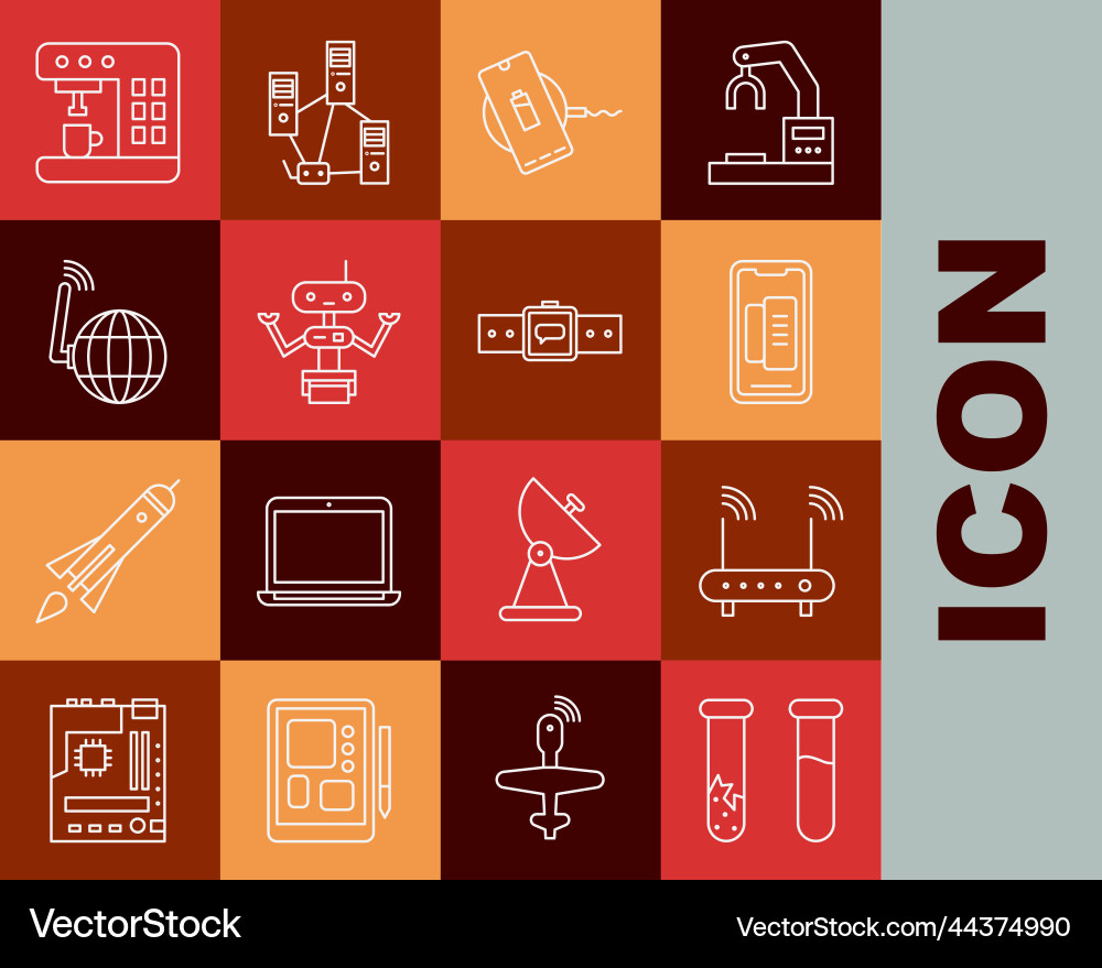 Set line test tube and flask router wi-fi signal vector image