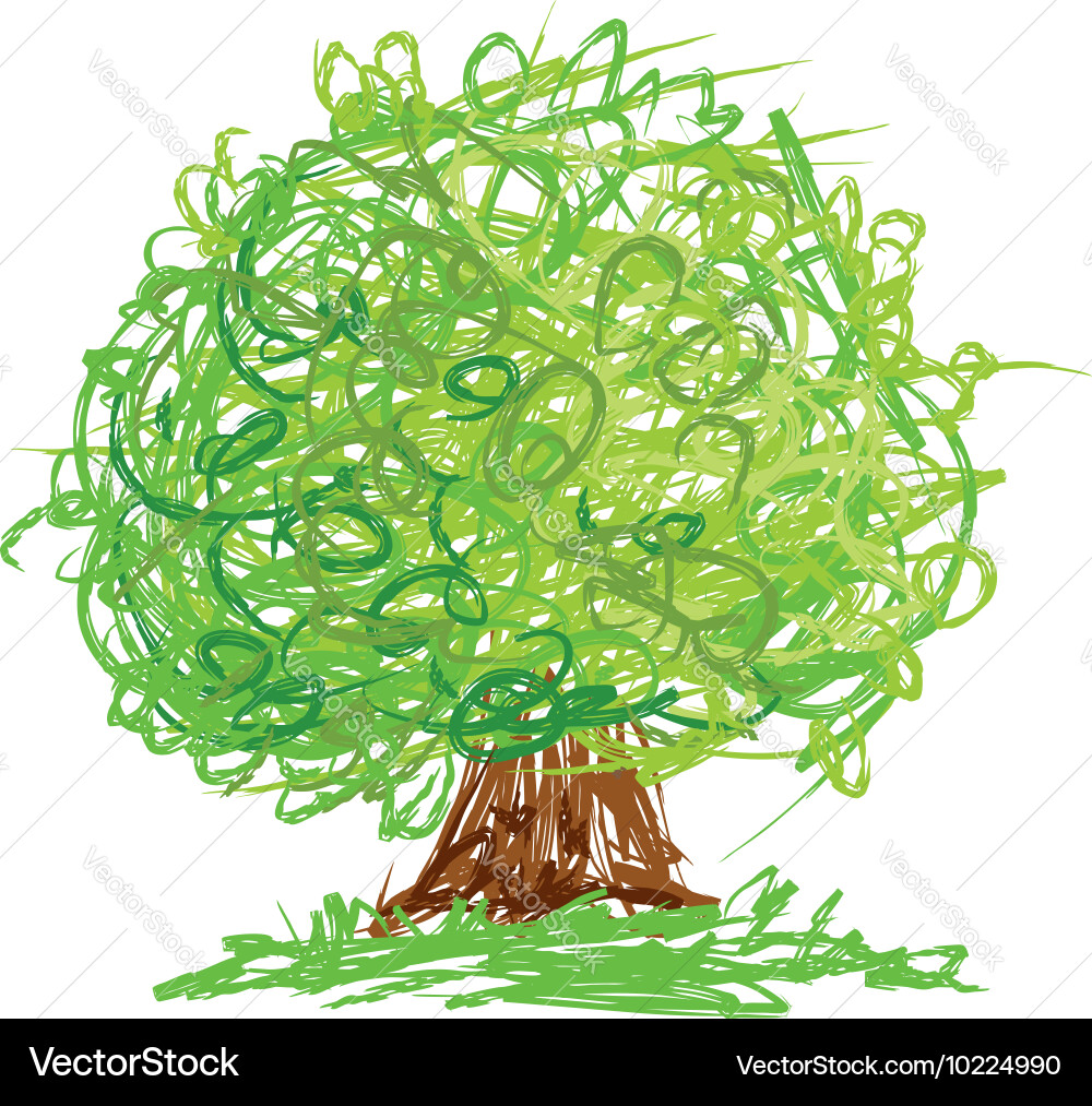Tree with round crown drawn in quick sketchy style Vector Image