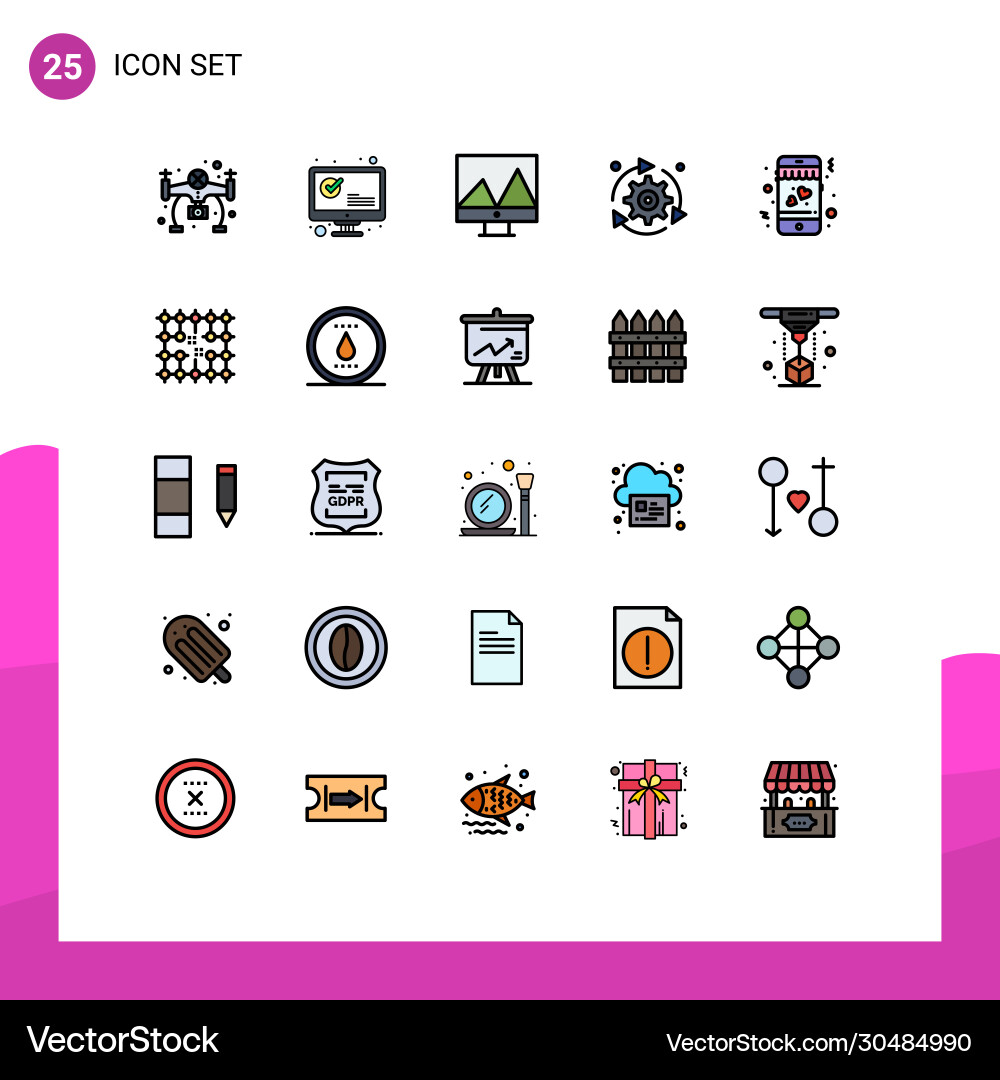 User interface pack 25 basic filled line flat vector image