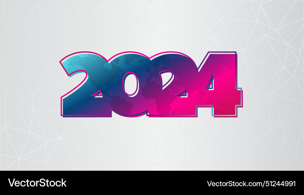 2024 year symbol with world map contour pattern vector image