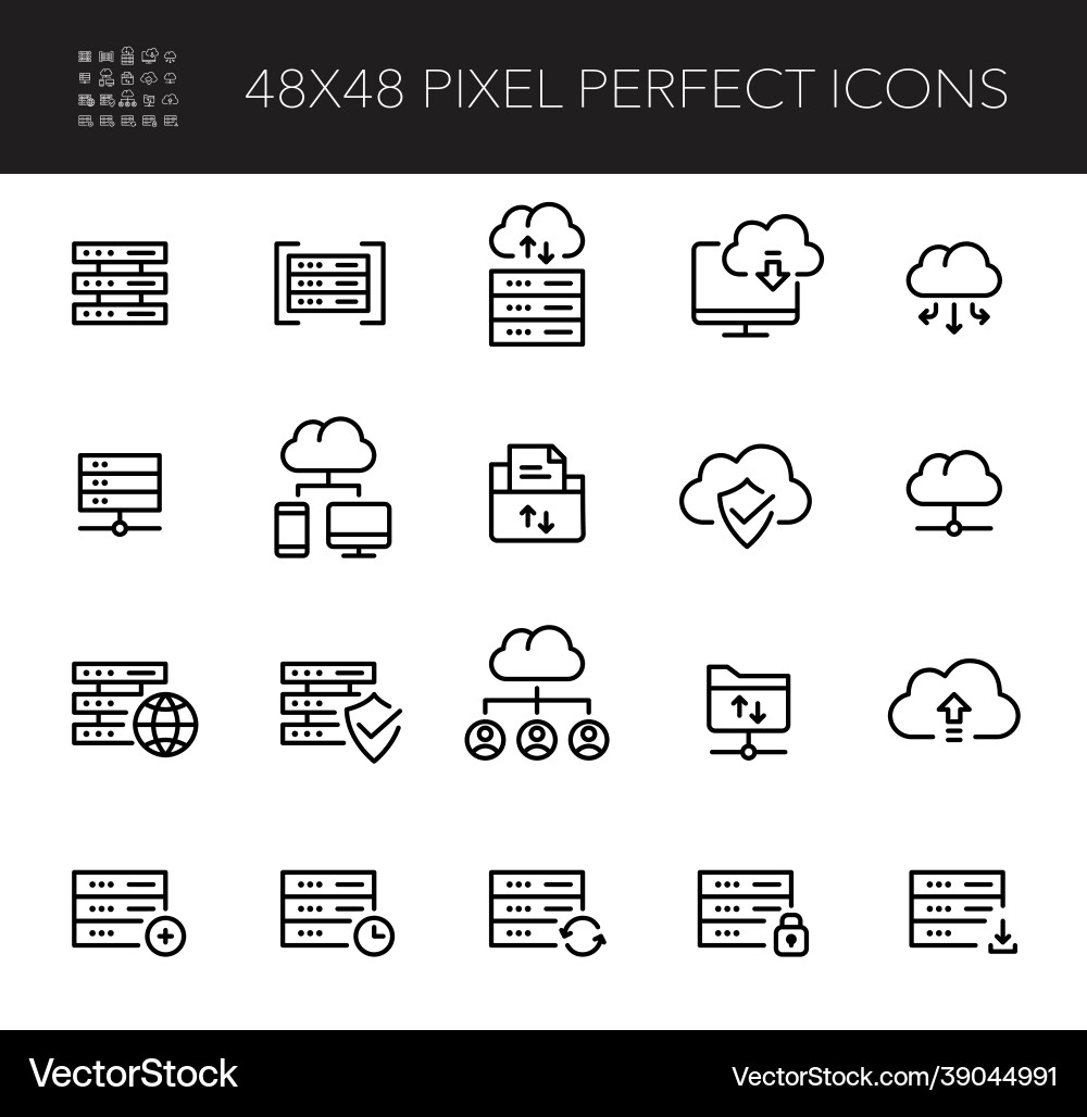 Database and cloud storage server icons set Database and cloud storage server icons set Vector Image