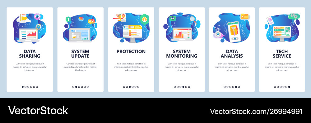Mobile app onboarding screens data security Mobile app onboarding screens data security vector image