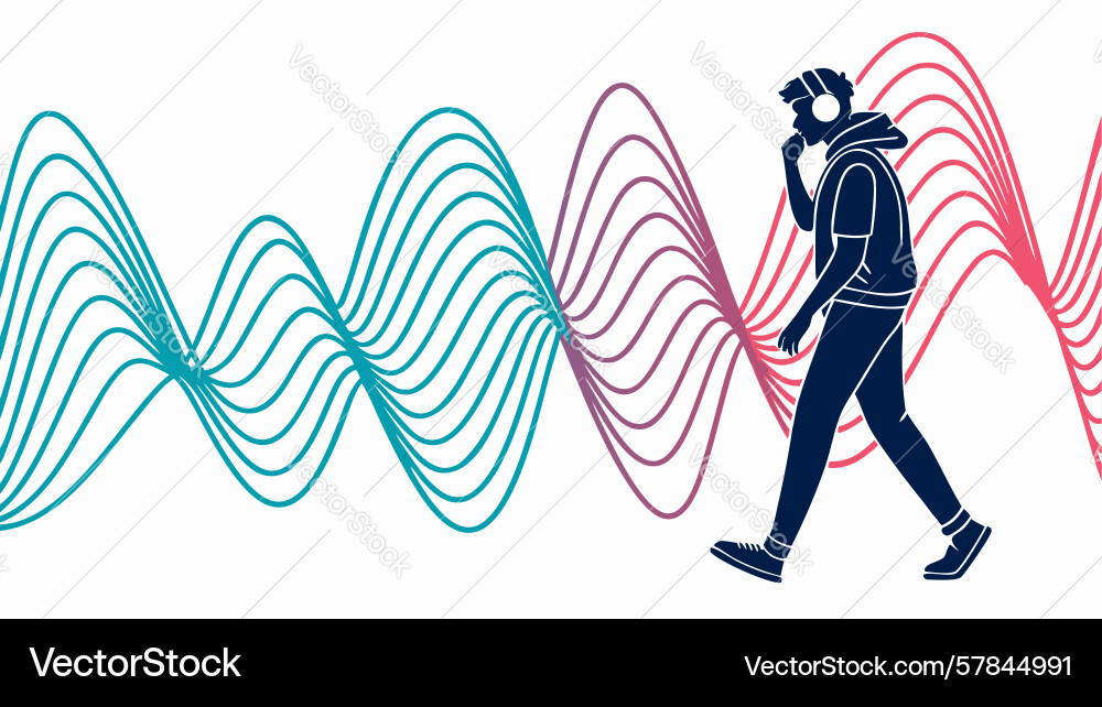 Runner with abstract sound waves dynamic audio Vector Image