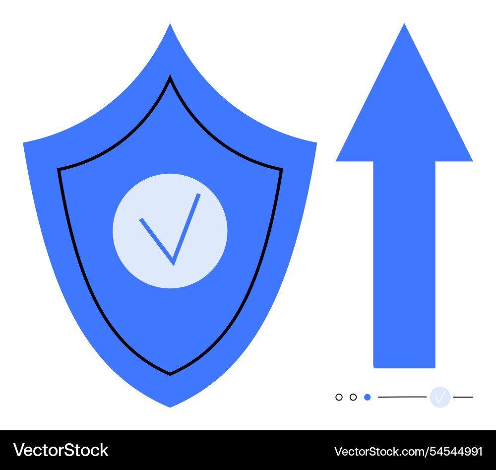 Shield with checkmark and arrow representing Shield with checkmark and arrow representing vector image