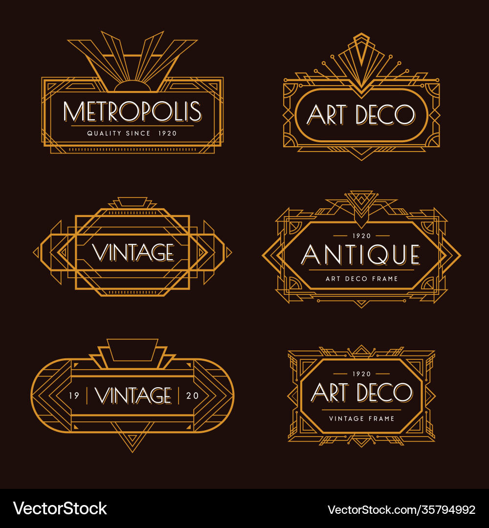 Art deco Etikettenset Vektorbild