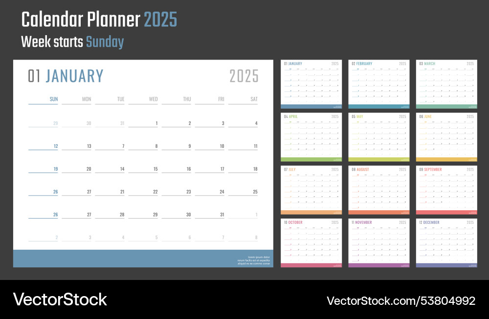 Calendar for 2025 starts sunday Calendar for 2025 starts sunday vector image