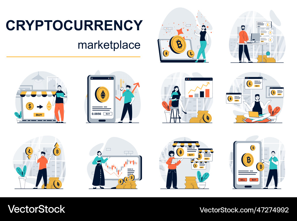 Cryptocurrency marketplace concept with character vector image