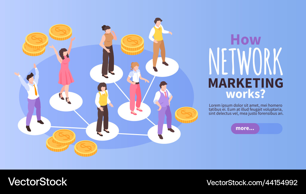 Isometric network marketing banner Isometric network marketing banner vector image
