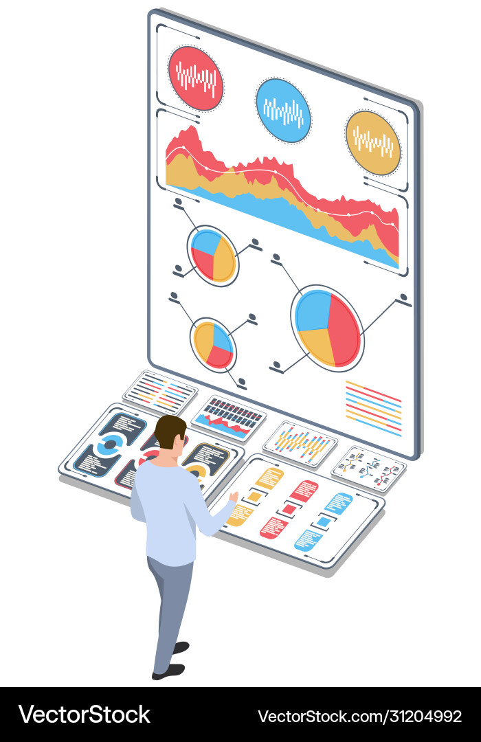 Man with statistical data infographic presented Man with statistical data infographic presented vector image