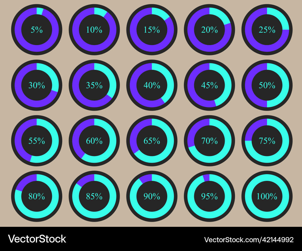 Progress report percentage loader icon set 5-100 Progress report percentage loader icon set 5-100 vector image
