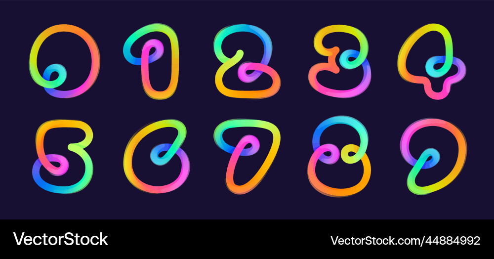 Rainbow gradient number set made of one line Rainbow gradient number set made of one line vector image