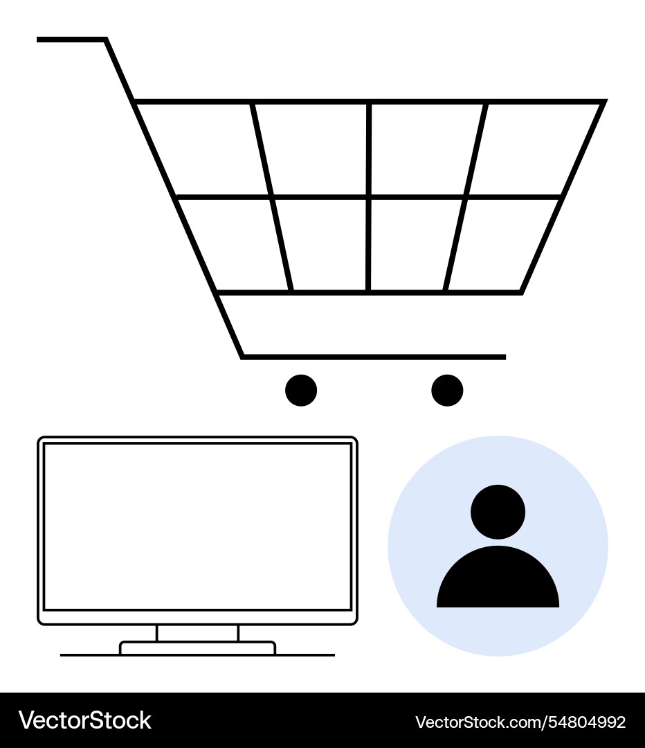 Shopping cart computer monitor and user icon vector image