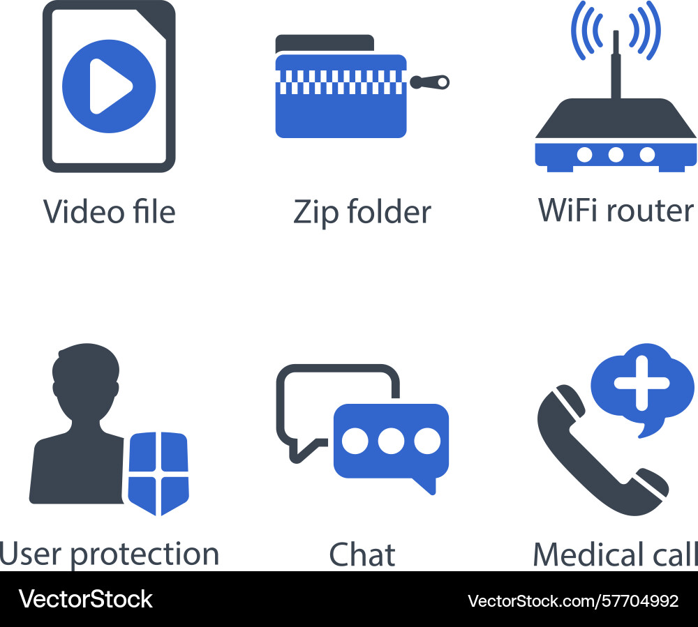 Video file zip folder wifi router user protection vector image