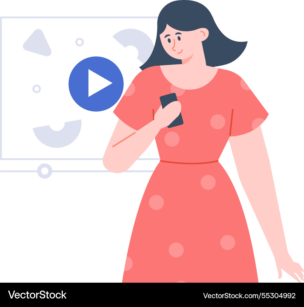 Young woman holding a smartphone while watching Young woman holding a smartphone while watching vector image
