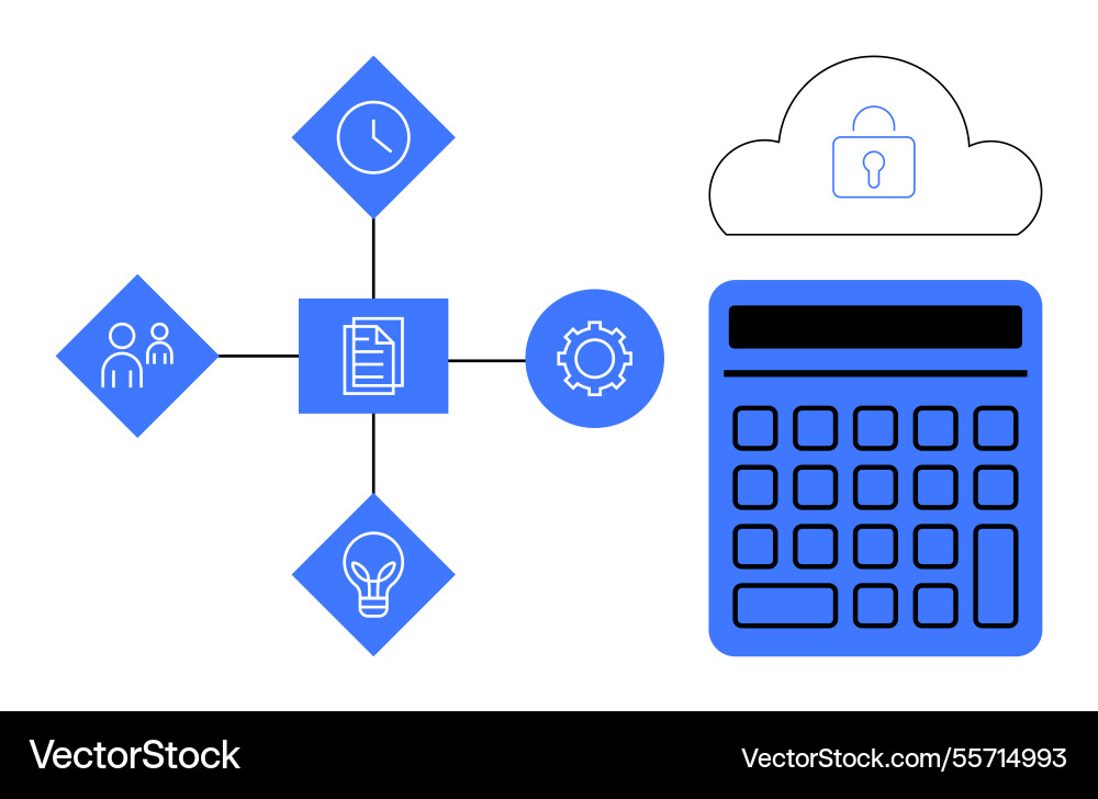 Digital cloud-based calculator with workflow Digital cloud-based calculator with workflow Vector Image