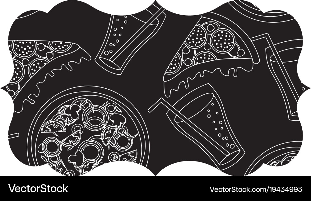 Frame with pizza and soda pattern background Vector Image
