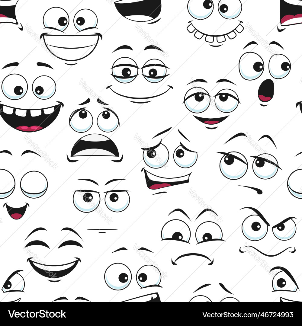 Funny cartoon faces seamless pattern background Vector Image