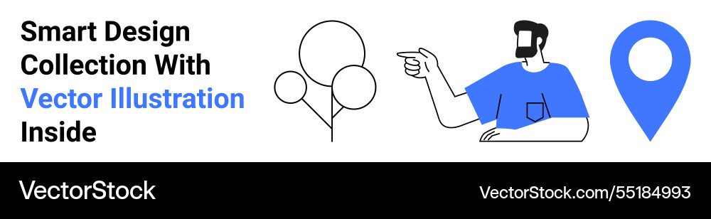 Man pointing at location marker with abstract Man pointing at location marker with abstract vector image