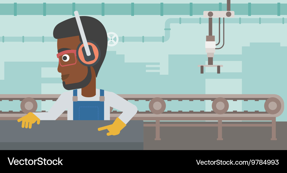 Man working on metal press machine vector image