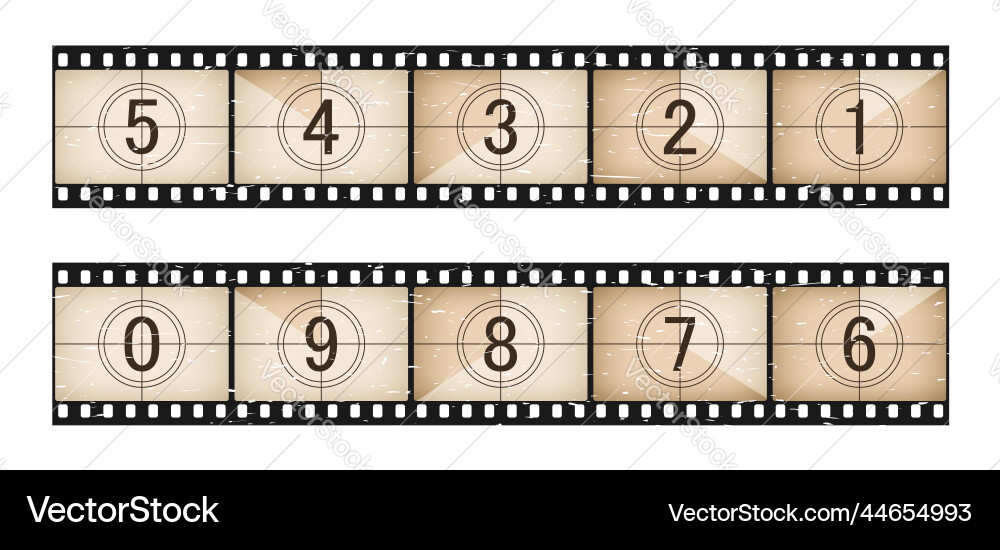 Movie or cinema time countdown grunge film strip Movie or cinema time countdown grunge film strip vector image