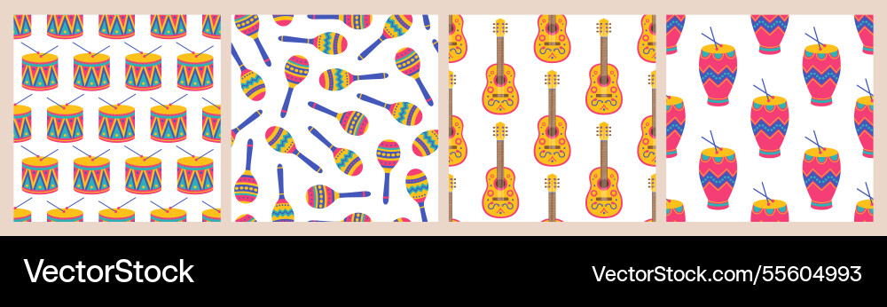 Musical instruments seamless patterns set Musical instruments seamless patterns set vector image