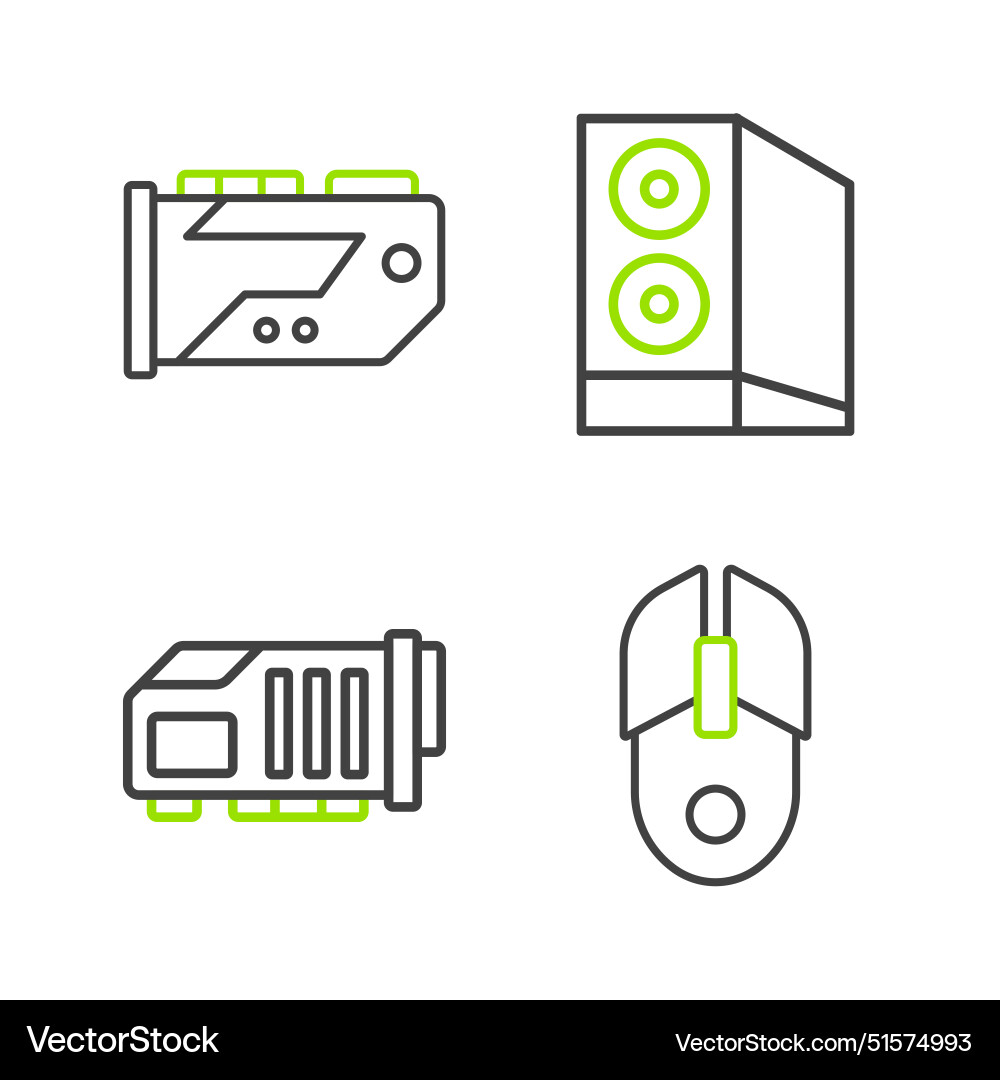 Set line computer mouse video graphic card case vector image