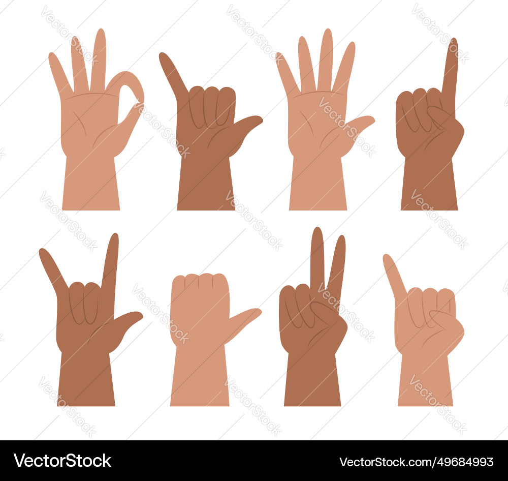 Set of hands showing different gestures signal vector image