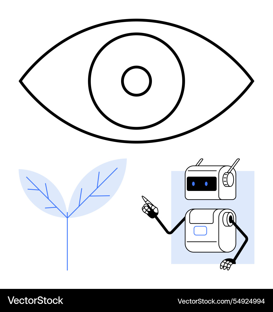 Abstract eye and leaf with minimalistic robot Abstract eye and leaf with minimalistic robot vector image