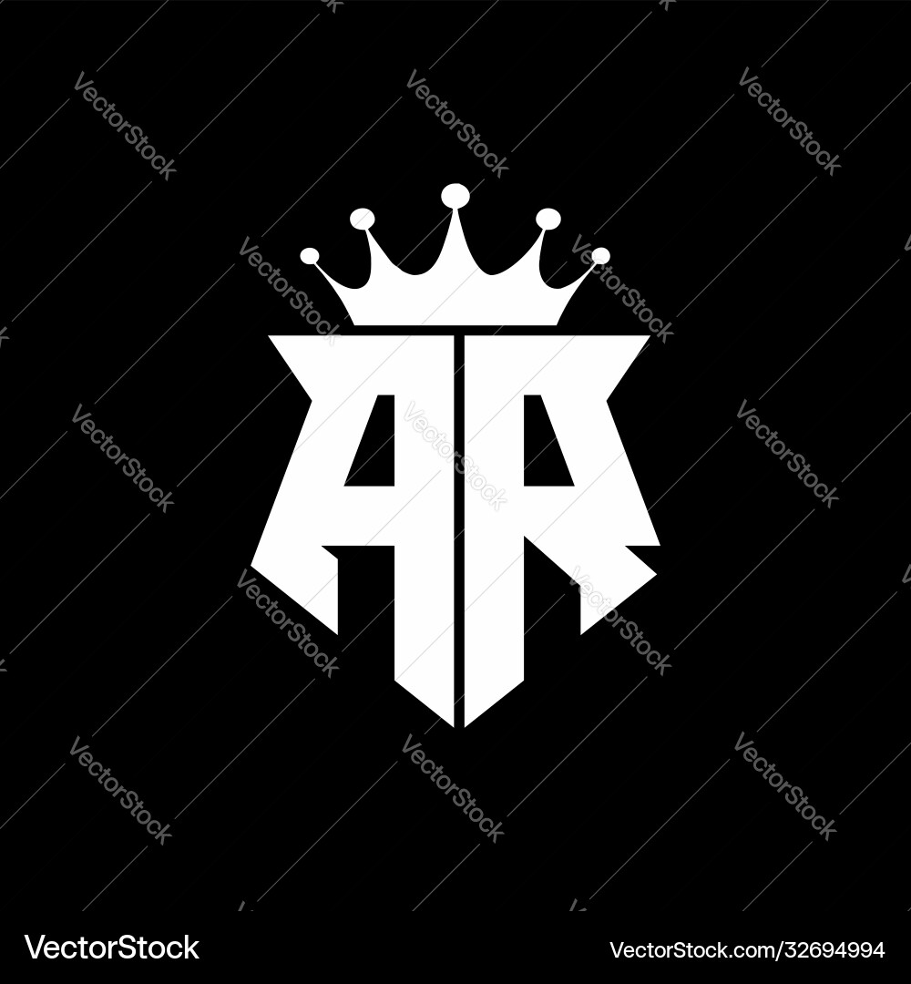 Ar logo monogram shield shape with crown design Vector Image