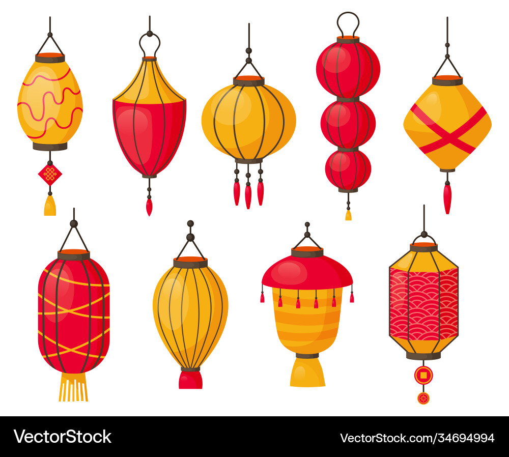 Asian lanterns chinese traditional red paper Asian lanterns chinese traditional red paper vector image