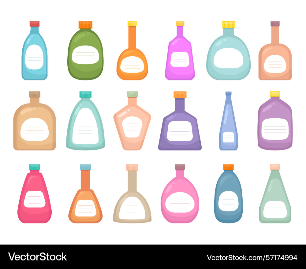 Collection of assorted colorful bottles Vector Image
