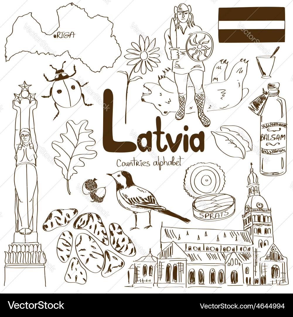Collection of latvia icons Vector Image