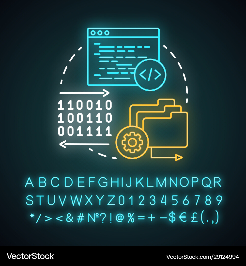 Cross platform programming neon light concept icon vector image