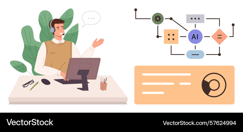 Customer support representative using ai-powered Customer support representative using ai-powered vector image