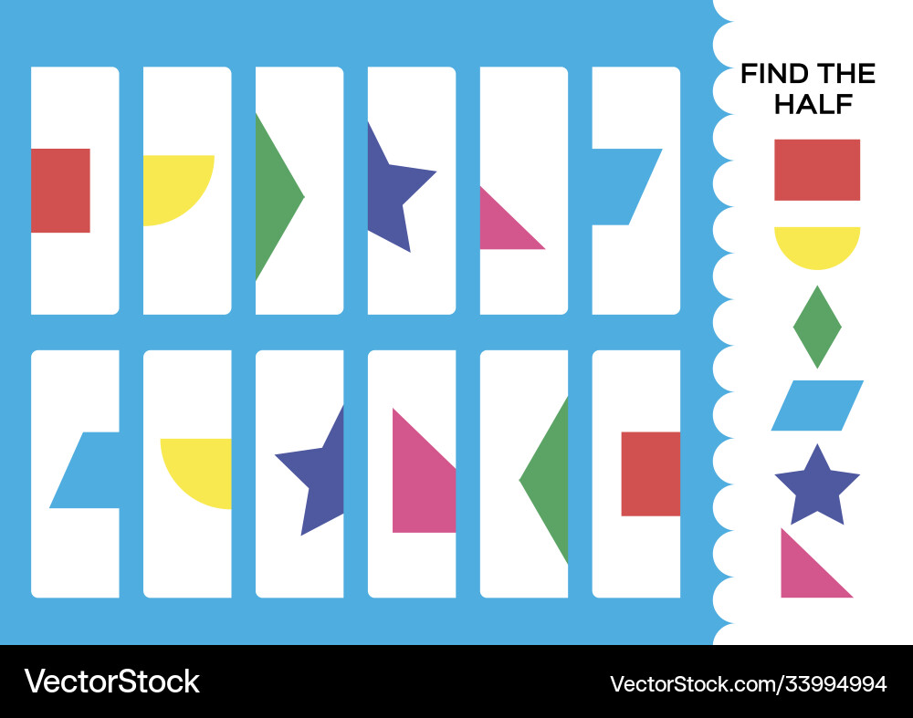 Find half for shapes simple educational game Find half for shapes simple educational game vector image