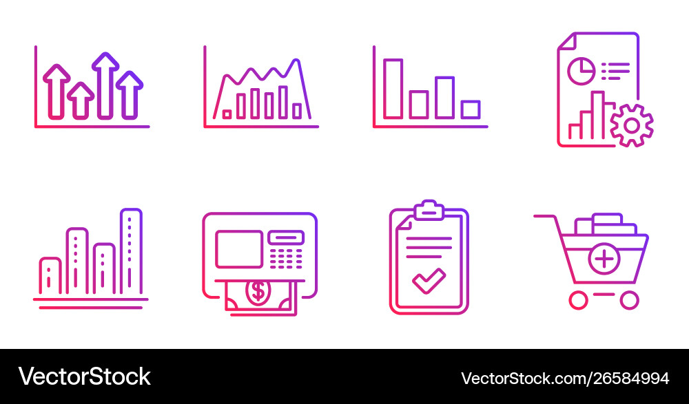 Graph chart atm and histogram icons set Graph chart atm and histogram icons set vector image