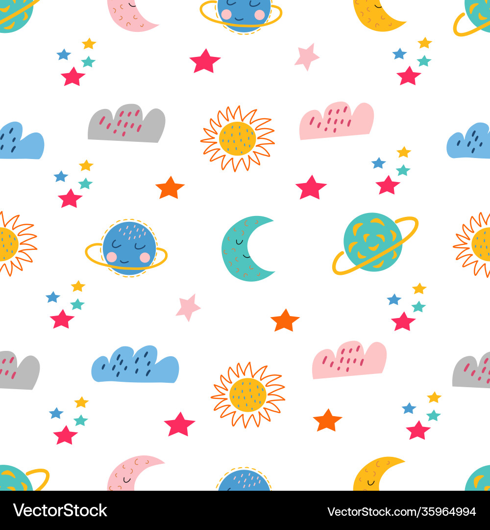 Seamless pattern - space elements in cartoon style Seamless pattern - space elements in cartoon style vector image