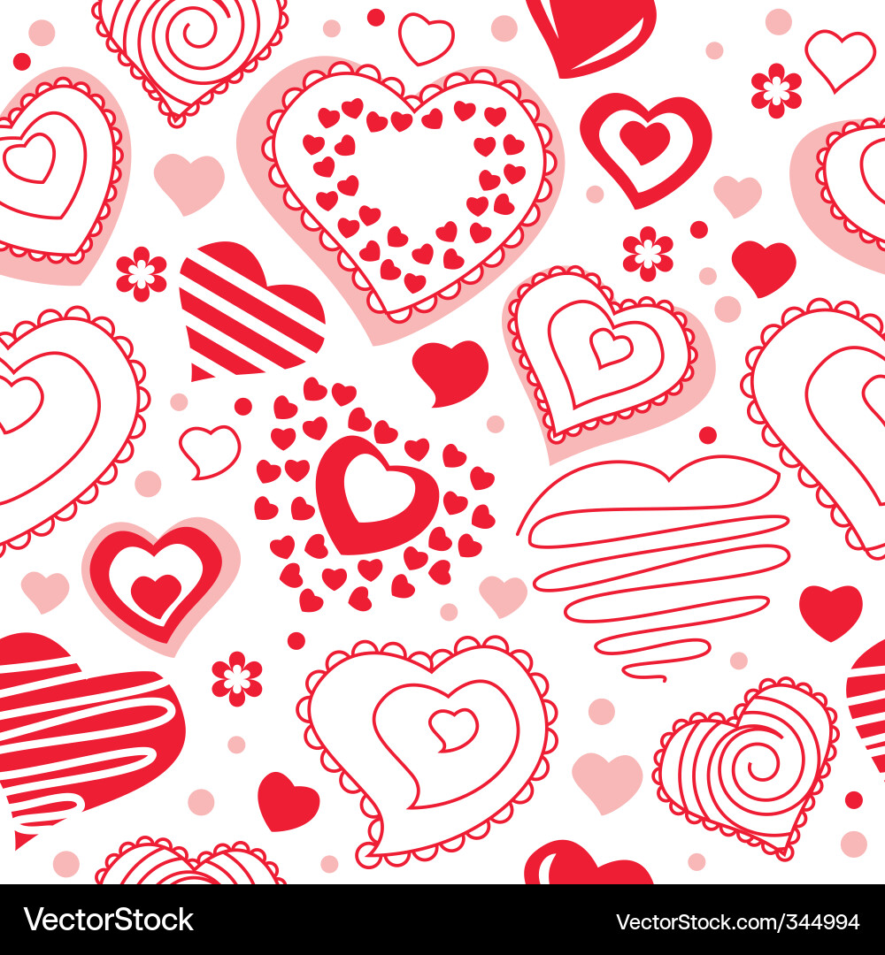 Seamless pattern with red contour hearts Vector Image