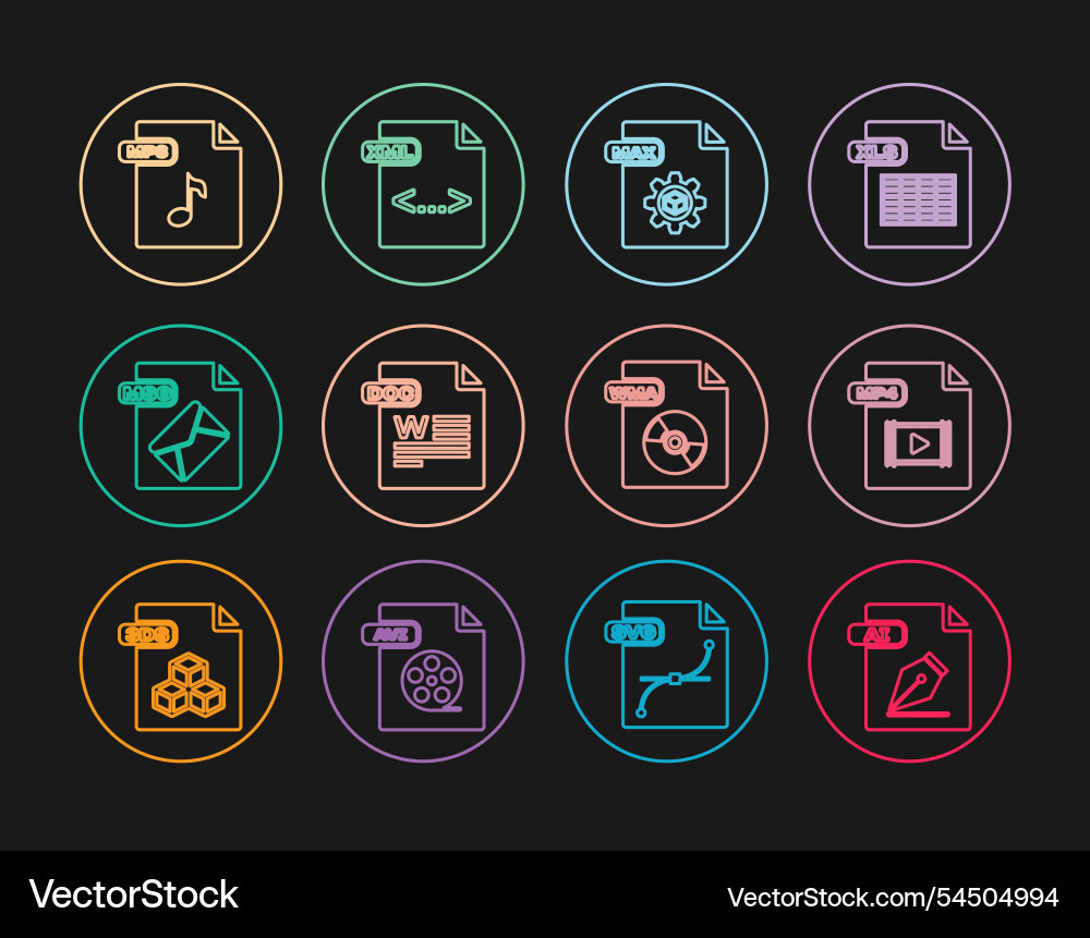 Set line ai file document mp4 max doc msg mp3 wma Set line ai file document mp4 max doc msg mp3 wma Vector Image