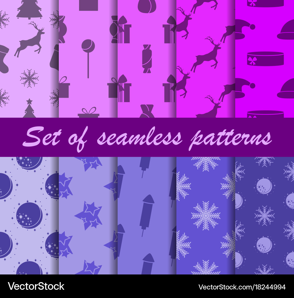 Set of christmas seamless patterns with fir-trees vector image