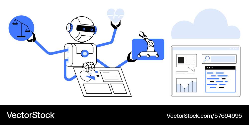 Ai robot balancing tasks with law automation Ai robot balancing tasks with law automation vector image