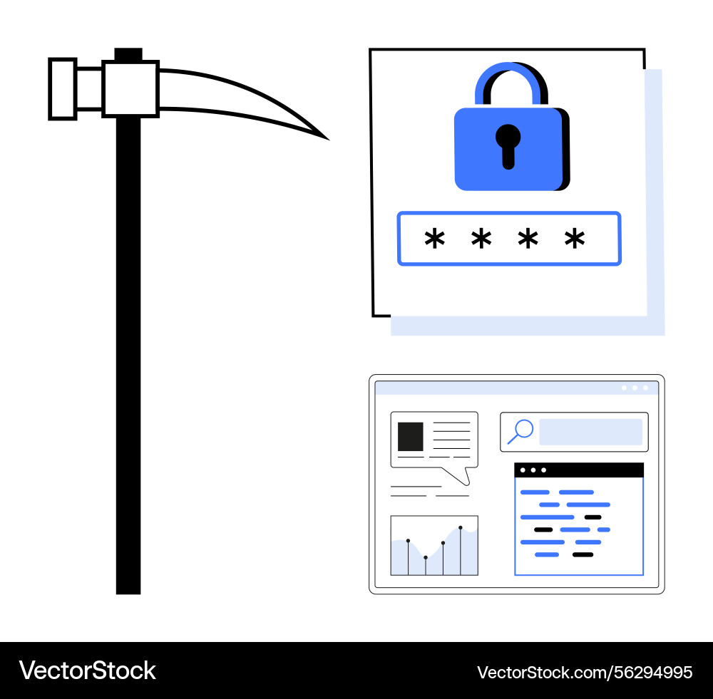 Cybersecurity and data mining concept with lock Cybersecurity and data mining concept with lock Vector Image