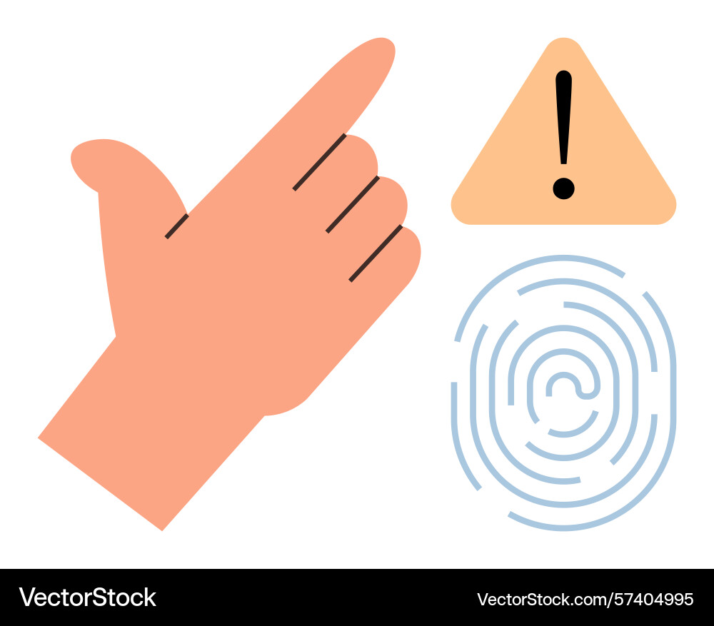 Hand gesture alert triangle and fingerprint Hand gesture alert triangle and fingerprint vector image