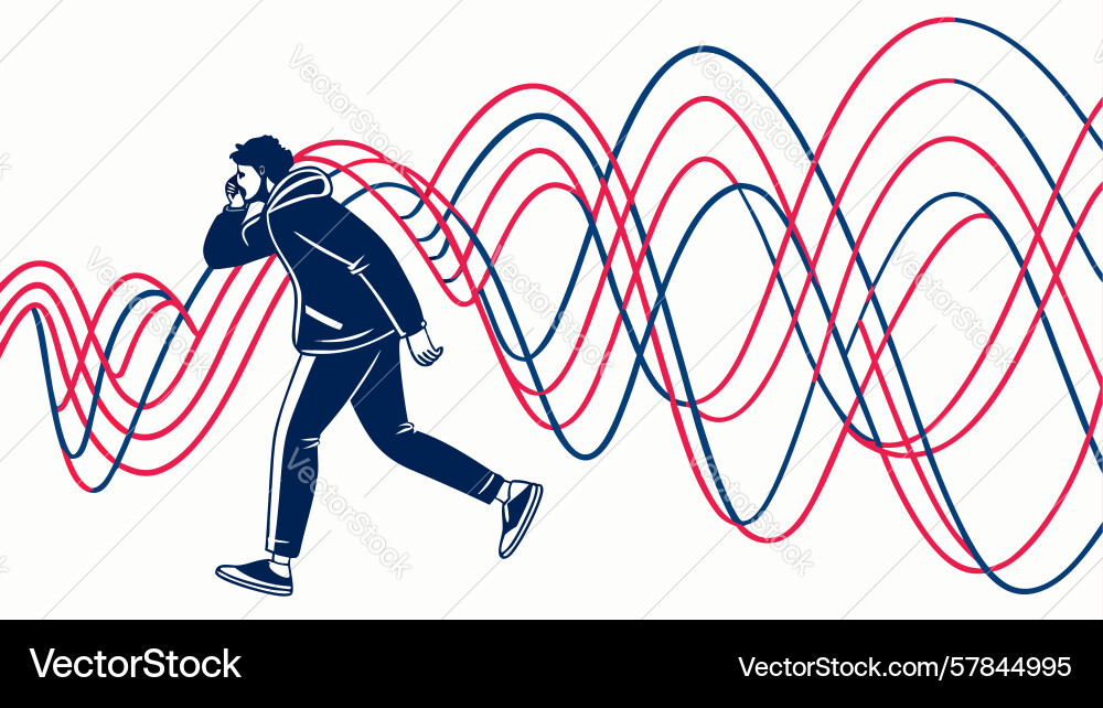 Man running with abstract wavy lines dynamic Vector Image