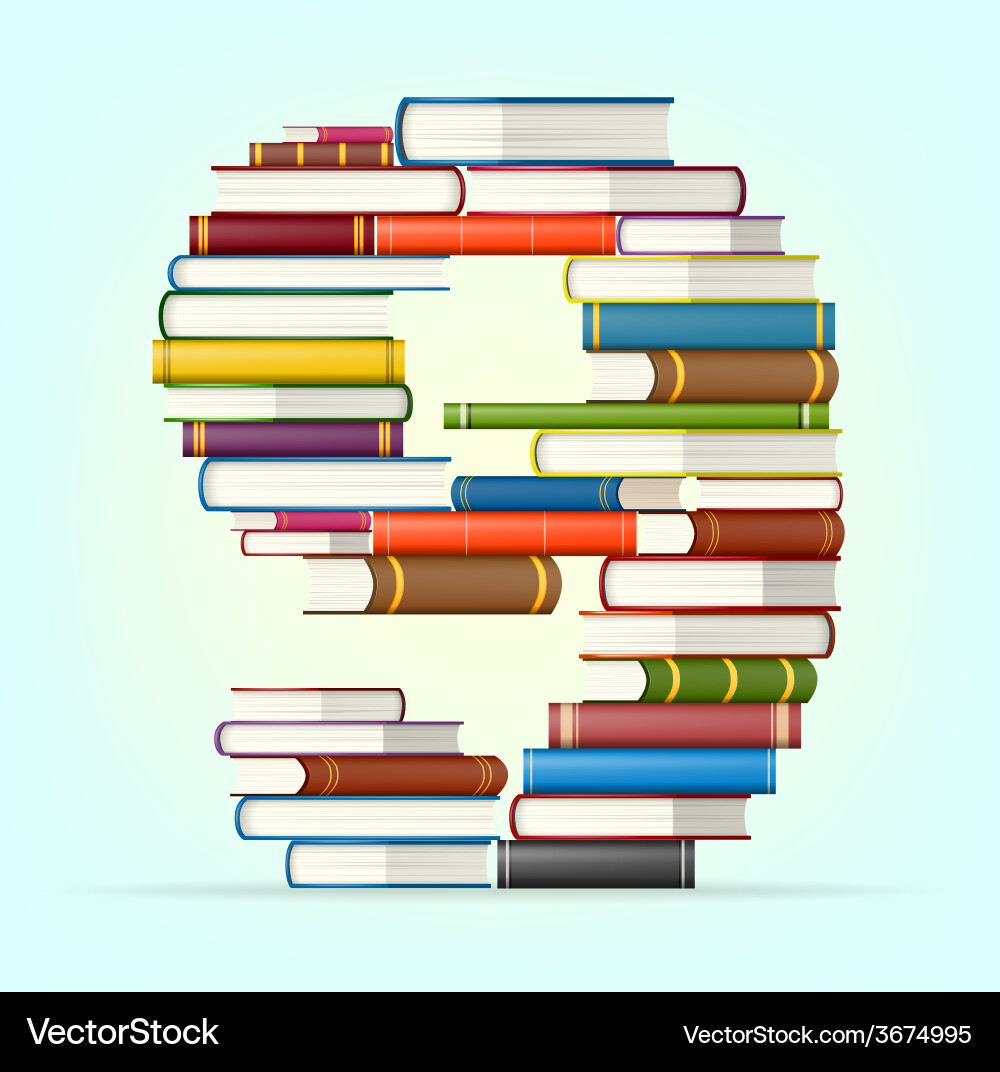 Numbers from stacks of multi colored books vector image