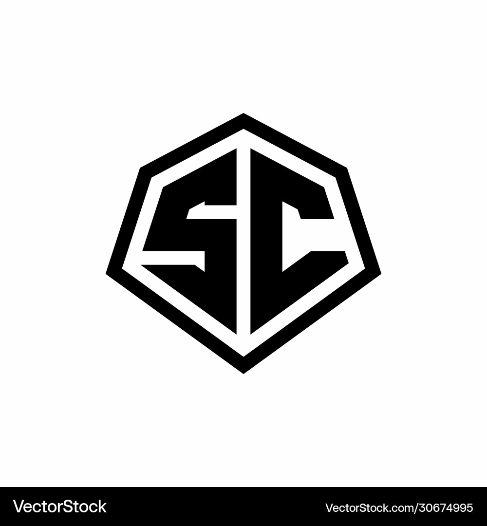 Sc monogram logo with hexagon shape and line Vector Image