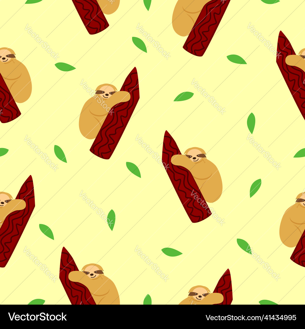Seamless pattern of sloths hanging on tree branch Seamless pattern of sloths hanging on tree branch Vector Image