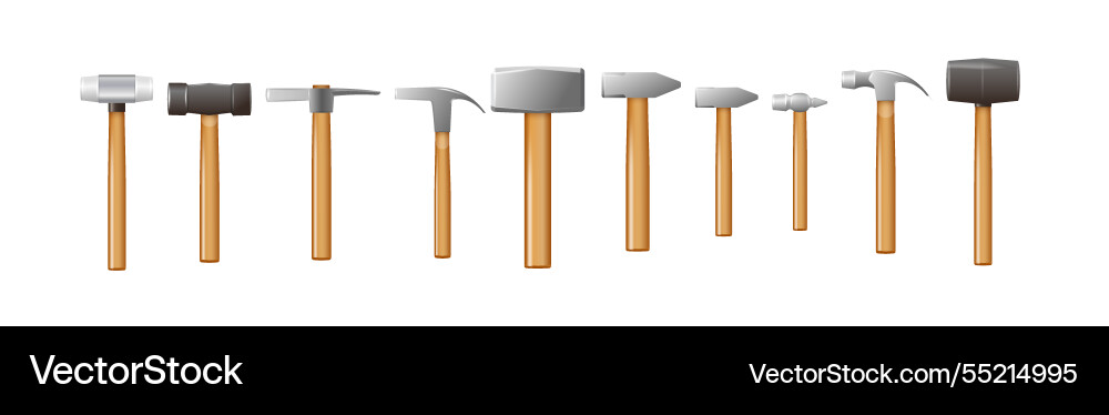 Set of hammers with a wooden handle Set of hammers with a wooden handle vector image