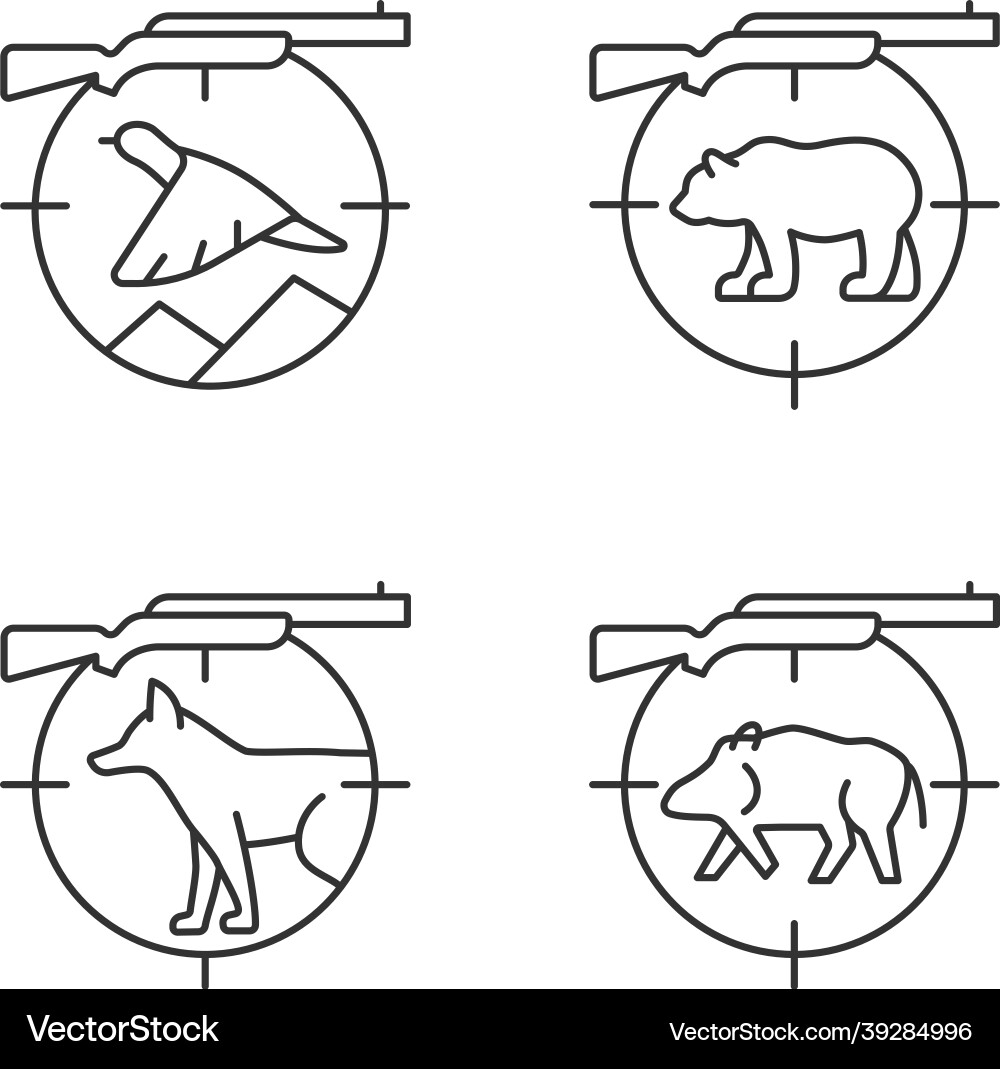 Big and small game hunting linear icons set Vector Image